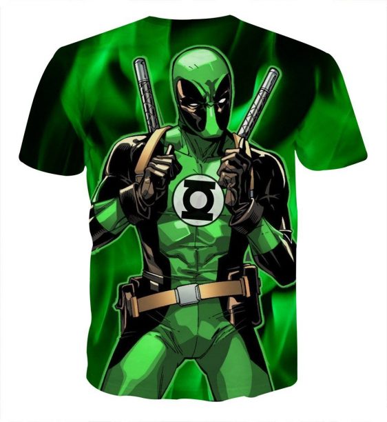 Deadpool In Green Lantern Costume Perfect Design T-shirt - Superheroes Gears