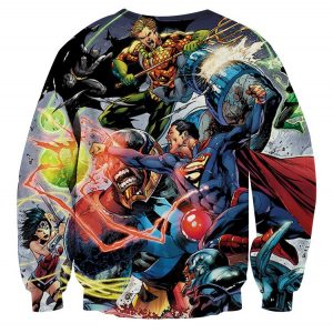 Justice League Fighting Scene Cool Design Full Print Sweatshirt - Superheroes Gears
