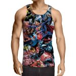 Justice League Fighting Scene Cool Design Full Print Tank Top - Superheroes Gears