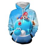 Super Mario Blue Yoshi Fly Cute Trendy Gaming Urban Hoodies