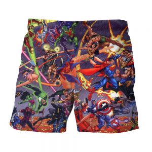 Justice League Fighting The Avengers Scene Full Print Summer Shorts - Superheroes Gears