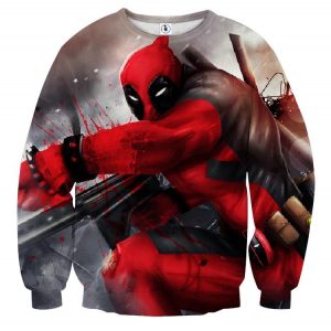 Bloody Deadpool Fighting Battle Painting Design Print Sweatshirt - Superheroes Gears