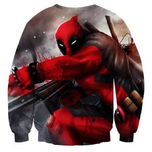 Bloody Deadpool Fighting Battle Painting Design Print Sweatshirt - Superheroes Gears