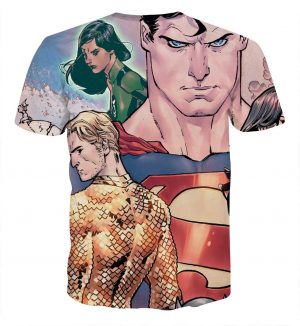 Justice League Superman Aquaman Dope Stare Full Print T-Shirt - Superheroes Gears