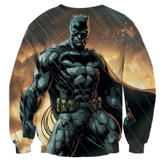 Angry Batman Standing Under The Rain Full Print Sweatshirt - Superheroes Gears