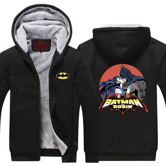 Batman And Robin Hot Kiss Love Scene Print Hooded Jacket - Superheroes Gears