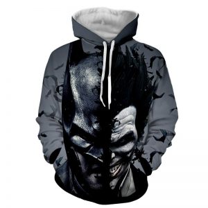 Batman And The Villain In One Face Full Print Gray Hoodie - Superheroes Gears