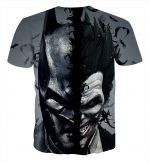 Batman And The Villain In One Face Full Print Gray T-Shirt - Superheroes Gears