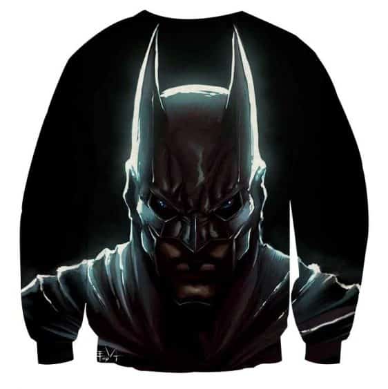 Batman Hero Head Shot On The Dark Full Print Black Sweatshirt - Superheroes Gears