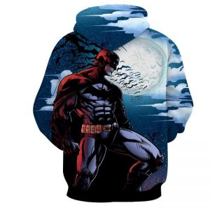 Batman Under The Moon With Bats And Night Blue Sea Hoodie - Superheroes Gears