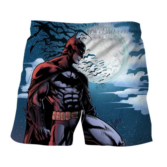 Batman Under The Moon With Bats And Night Blue Sea Short - Superheroes Gears