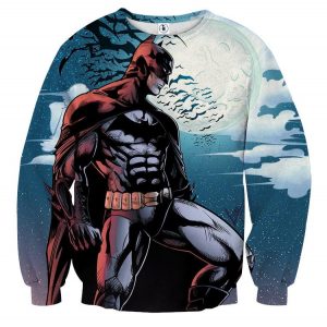 Batman Under The Moon With Bats And Night Blue Sea Sweatshirt - Superheroes Gears