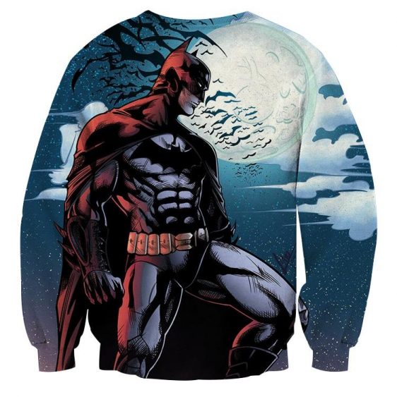 Batman Under The Moon With Bats And Night Blue Sea Sweatshirt - Superheroes Gears
