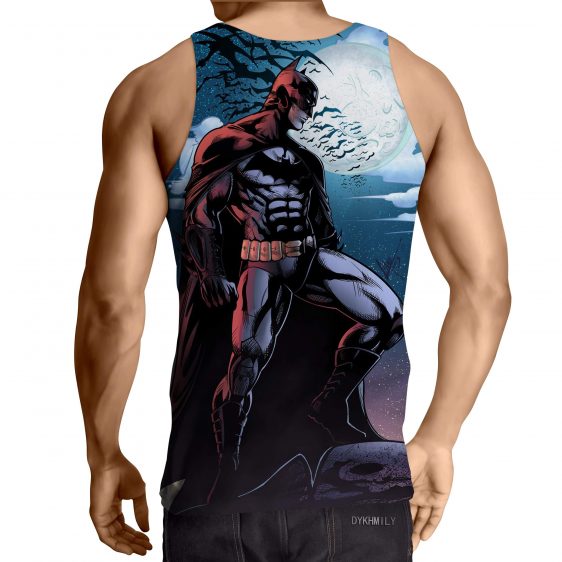 Batman Under The Moon With Bats And Night Blue Sea Tank Top - Superheroes Gears