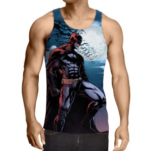 Batman Under The Moon With Bats And Night Blue Sea Tank Top - Superheroes Gears