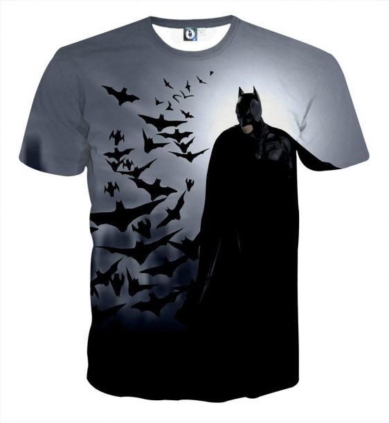 Batman With The Bats Silhouette On The Moon Full Print T-Shirt - Superheroes Gears