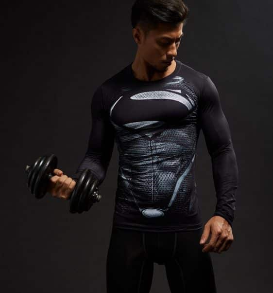 Black Superman Cool 3D Printed Compression Long Sleeves Gym T-shirt - Superheroes Gears