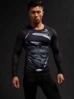 Black Superman Cool 3D Printed Compression Long Sleeves Gym T-shirt - Superheroes Gears