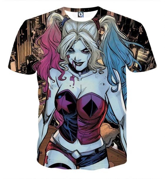 Bloody Scary Daring Harley Quinn Full Print T-shirt - Superheroes Gears