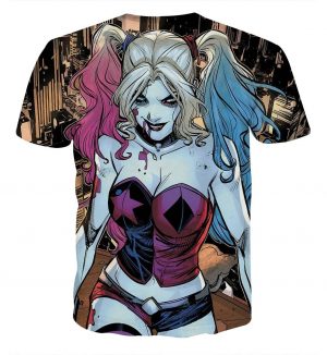 Bloody Scary Daring Harley Quinn Full Print T-shirt - Superheroes Gears