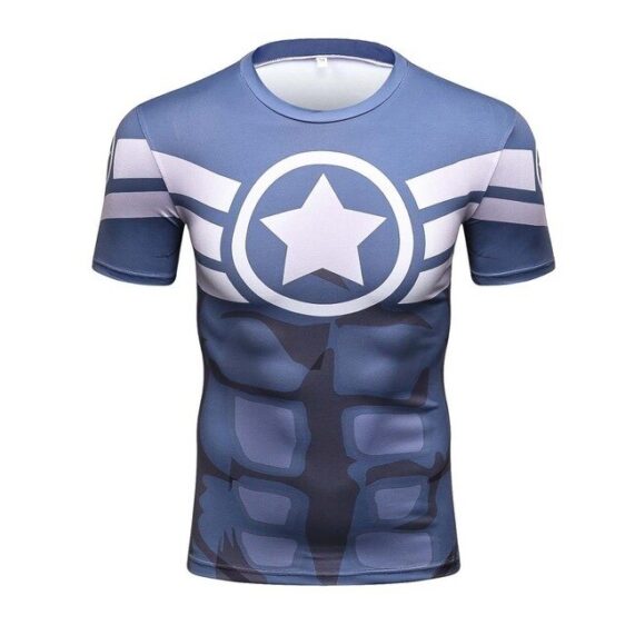 Captain America Superhero Inspired Compression Short Sleeves Gym T-shirt
