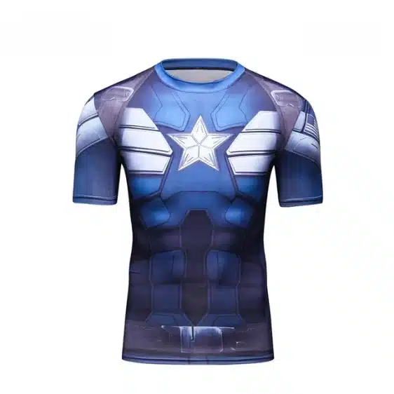 Captain America Superhero Inspired Compression Short Sleeves Gym T-shirt