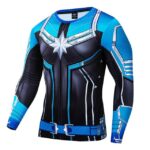 Captain Marvel Blue Long Sleeves Cosplay Compression T-Shirt