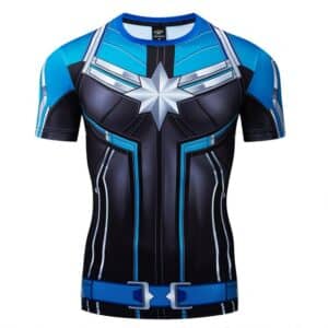 Captain Marvel Blue Short Sleeve Cosplay Compression T-Shirt
