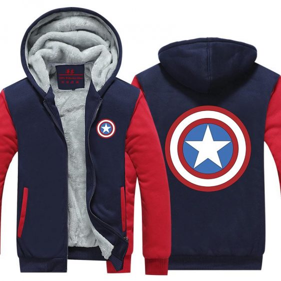 Captain America Classic Shield Symbol Print Hooded Jacket - Superheroes Gears