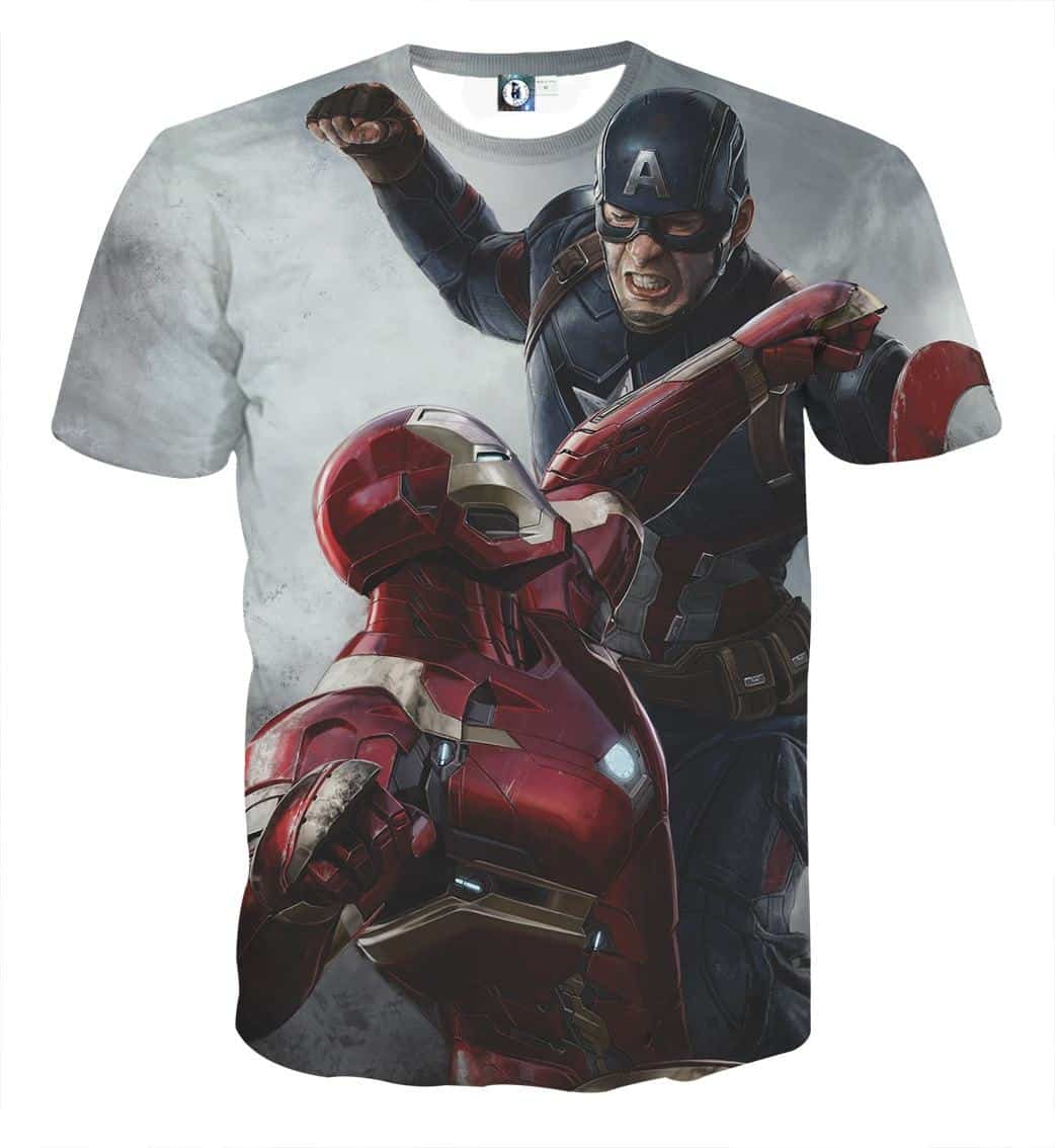 Captain America Vs Ironman on White Full Print T-shirt