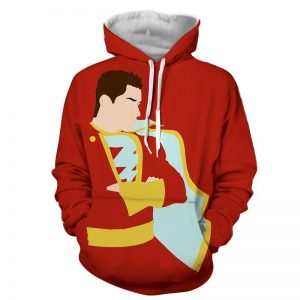 Captain Marvel Superhero Shazam  Stand Pose Trendy Red Hoodie