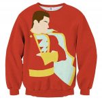 Captain Marvel Superhero Shazam  Stand Pose Trendy Red Sweatshirt