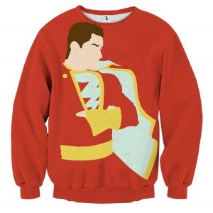 Captain Marvel Superhero Shazam  Stand Pose Trendy Red Sweatshirt