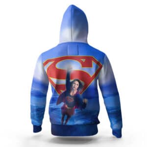 Cool Supergirl Kara Danvers Flying Superheroine Blue Hoodie