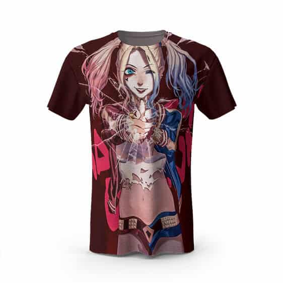 DC Comics Harley Quinn Cracked Glass Suicide Squad 3D T-shirt