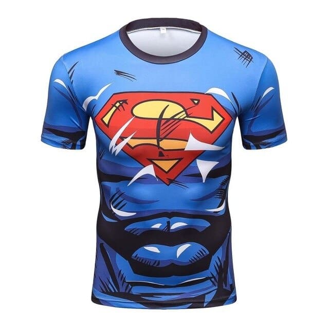 DC Superman Lively Bright Blue Compression Short Sleeves Running T-shirt