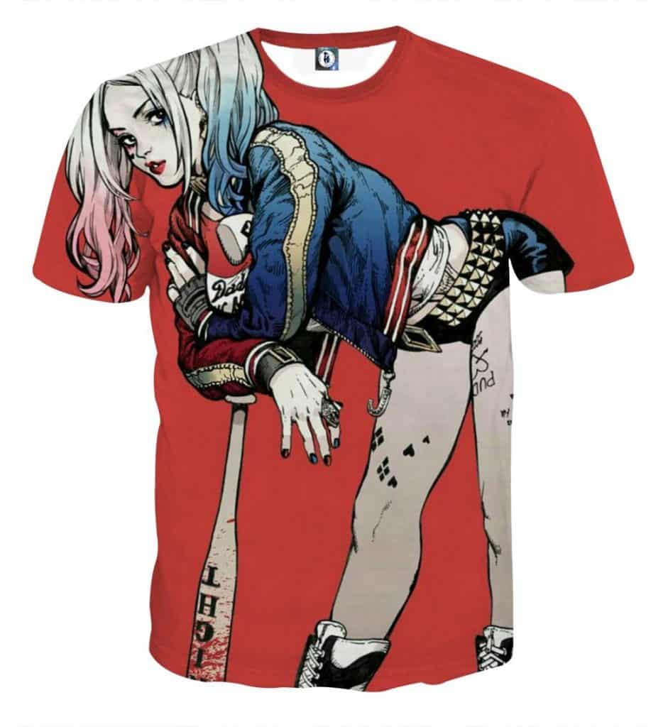 DC Comics Harley Quinn Wearing Jacket On Red Tshirt