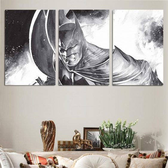 DC Comics Mad Batman Drawing Gray 3pcs Wall Art Canvas Print