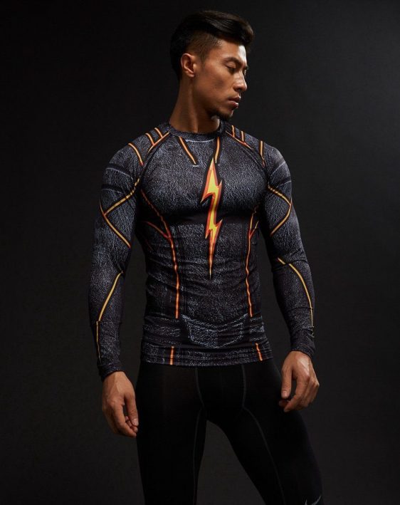 DC Flash Inspired 3D Printed Compression Raglan Long Sleeves T-shirt - Superheroes Gears