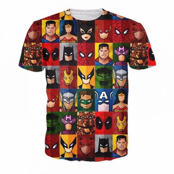 DC Superheroes Profile Pictures Cartoon Design Sketch Vibrant Color T-Shirt - Superheroes Gears