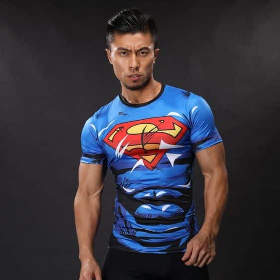 DC Superman Lively Bright Blue Compression Short Sleeves Running T-shirt - Superheroes Gears