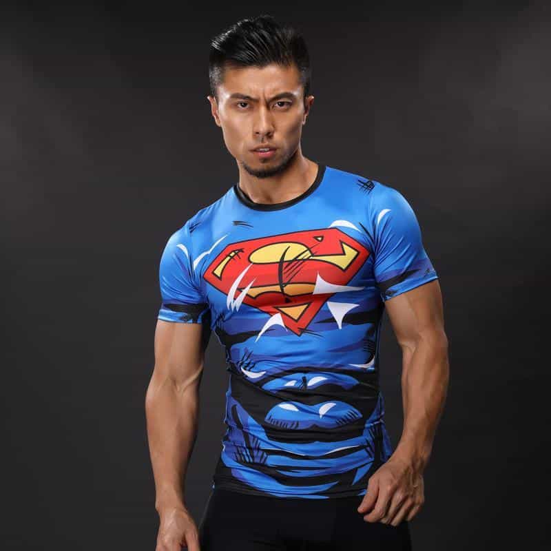 DC Superman Lively Bright Blue Compression Short Sleeves Running T