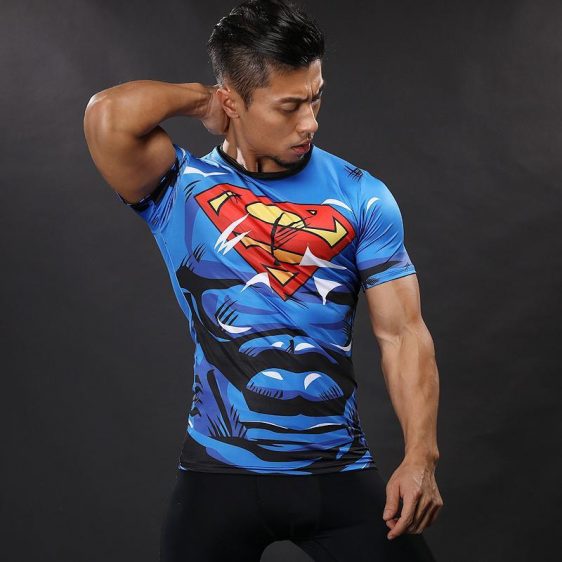 DC Superman Lively Bright Blue Compression Short Sleeves Running T-shirt - Superheroes Gears