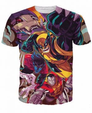DC X-Men Wolverine Night Crawler Colossus Action Cartoon Vibrant T-Shirt - Superheroes Gears