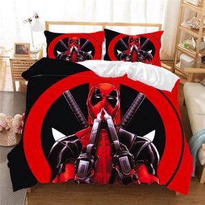 Deadpool Holding Two Guns Black & Red Marvel Bedding Set