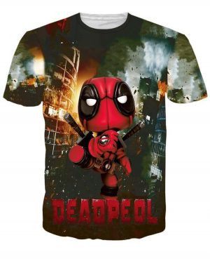 Deadpool Chibi Style Figure Full Print Cool Theme T-Shirt - Superheroes Gears