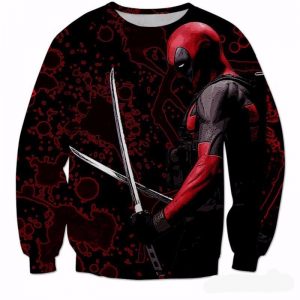 Deadpool Dual Katana Ready Fight Blood Pattern Dope Design Sweatshirt - Superheroes Gears