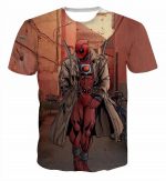Deadpool Leather Coat Cool Posture Cartoon Theme T-Shirt - Superheroes Gears