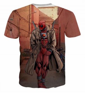 Deadpool Leather Coat Cool Posture Cartoon Theme T-Shirt - Superheroes Gears