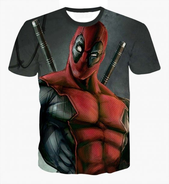 Deadpool Marvel Universe Anti-Hero Muscular Dual Swords Design T-Shirt - Superheroes Gears